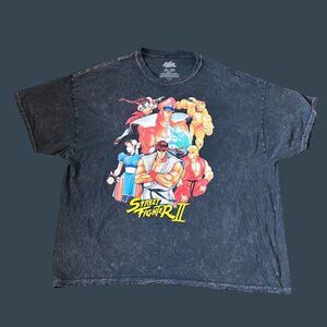 Street Fighter II Graphic T-Shirt 2XL Black Acid Wash Cotton Mens Tee Retro Gami